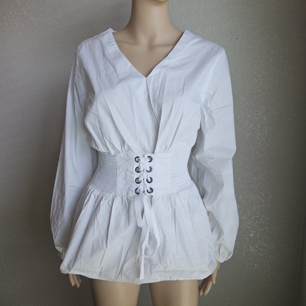Peasant Renaissance Lane Bryant Sz 14 Long Sleeve Elastic Waist Corset Style Top